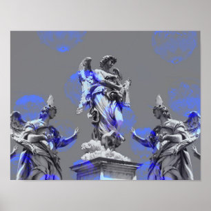 Digital teckning av skulpturer med blå färg-pensel poster