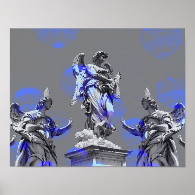 Digital teckning av skulpturer med blå färg-pensel poster (Framsidan)