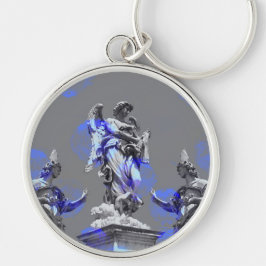 Digital teckning av skulpturer med blå färg-pensel rund silverfärgad nyckelring
