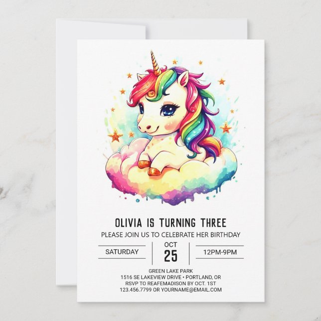 Digital Unicorn Birthday Delight Inbjudningar (Framsida)