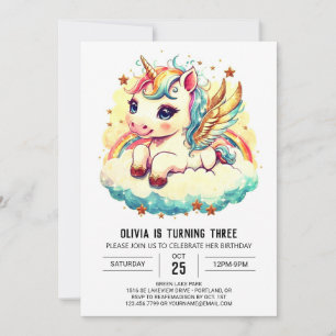 Digital Unicorn Birthday Fantasy Inbjudningar