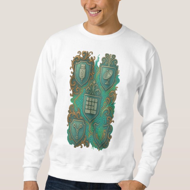 Digital Vapensköld - Vintage Tech Royalty Lång Ärmad Tröja (Framsida)