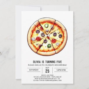 Digital vattenfärg Pizza Birthday Inbjudningar