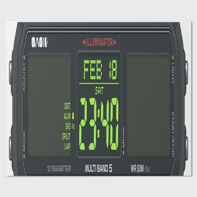Digital Watch Face Wrapping Paper Presentpapper (Platt)