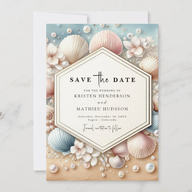 Digital Watercolor Beach Wedding Spara Datumet (Framsida)