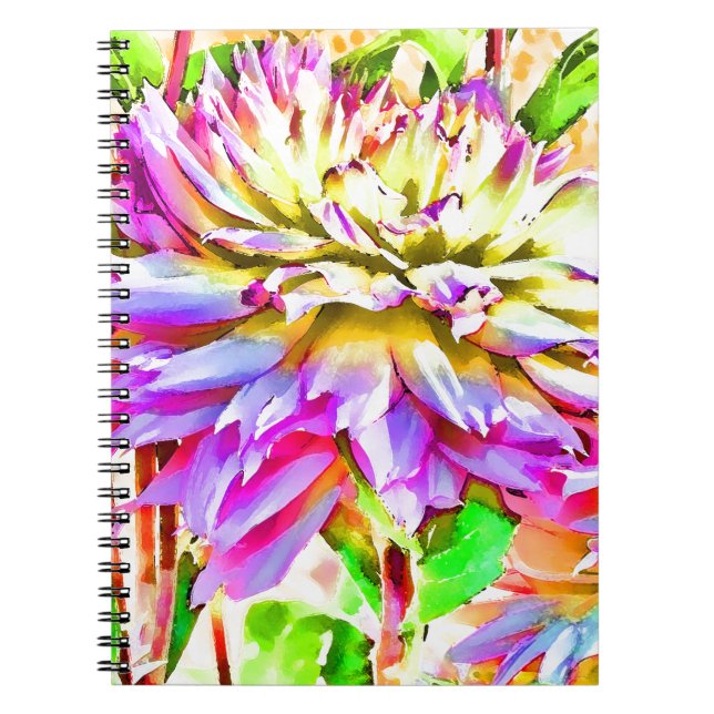 Digital Watercolor Dahlia Gift Anteckningsbok (Framsidan)