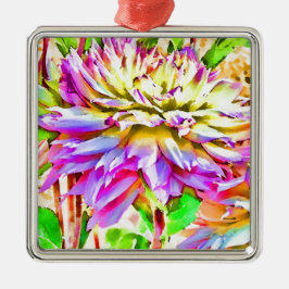 Digital Watercolor Dahlia Gift Julgransprydnad Metall