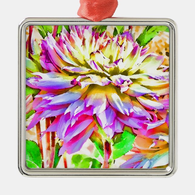 Digital Watercolor Dahlia Gift Julgransprydnad Metall (Framsidan)