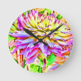 Digital Watercolor Dahlia Gift Rund Klocka