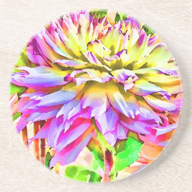 Digital Watercolor Dahlia Gift Underlägg (Framsidan)