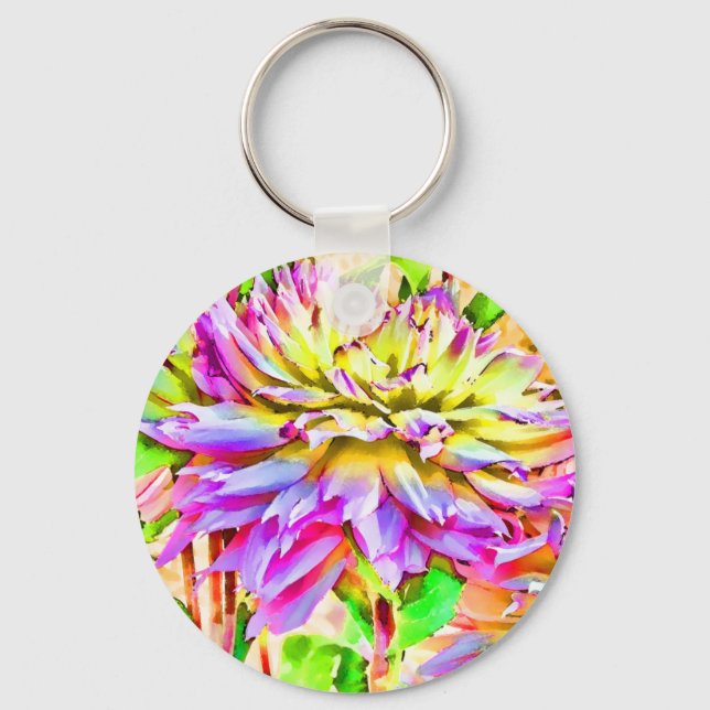 Digital Watercolor Dahlia Nyckelring (Framsida)