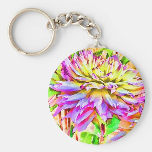 Digital Watercolor Dahlia Nyckelring (Framsidan)