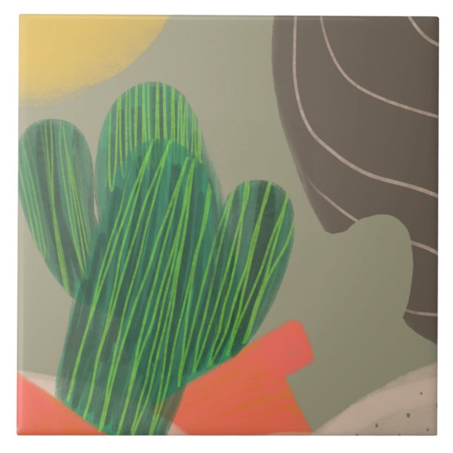 Digital Watercolor Organic Cactus sjunkningserert Kakelplatta (Framsidan)