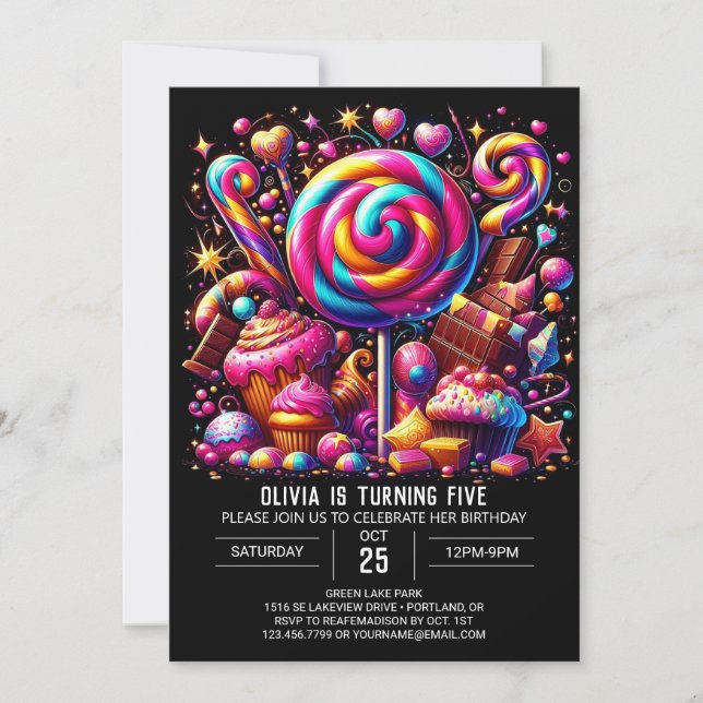 Digital Whimsical Candyland Digital Birthday Inbjudningar (Framsida)