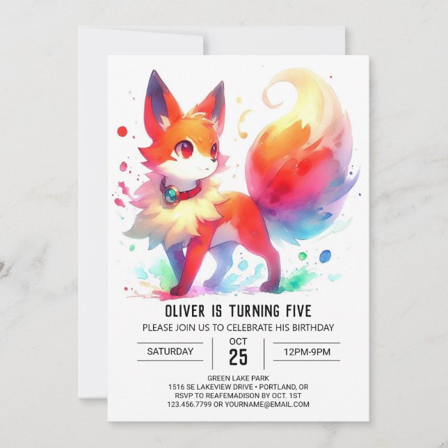 Digital Whimsical Fox Birthday Inbjudningar (Framsida)