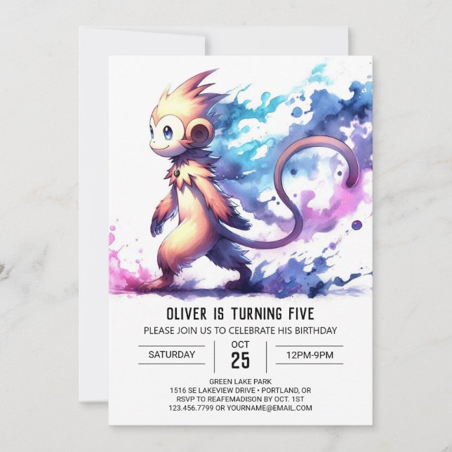 Digital Whimsical Monkey Birthday Inbjudningar (Framsida)