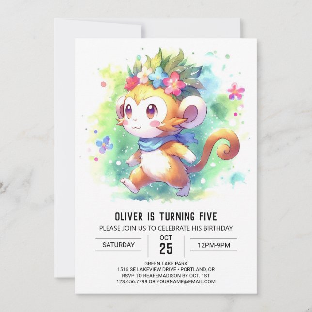 Digital Whimsical Monkey Birthday Inbjudningar (Framsida)