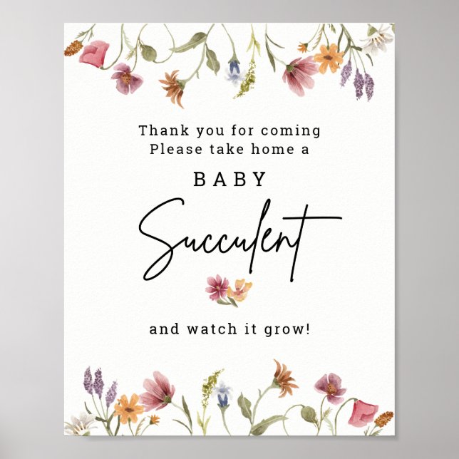 Digital Wildblomma Baby Succulent Baby Shower Poster (Framsidan)