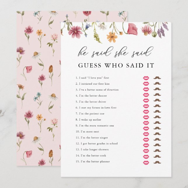 Digital Wildblomma sa att hon sa Möhippa Inbjudningar (Fram/baksida)