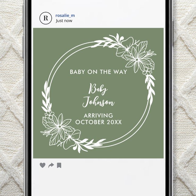 Digital Wildflower Green Gender Neutral Pregnancy Meddelande (Skapare uppladdad)