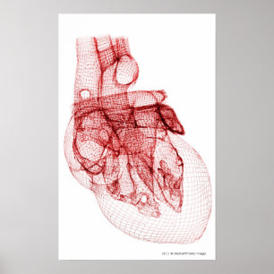 Digital wireframe av människahjärtan poster