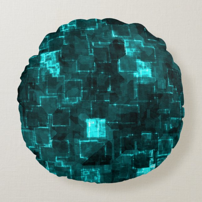 Digitala Aqua Glimmer Tiles Rund Kudde (Framsidan)