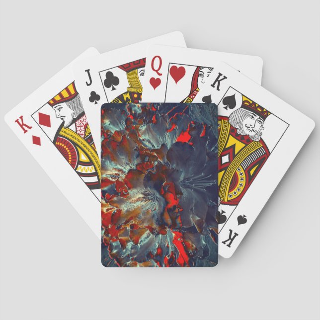 Digitala blommor i aska och träkol över kol casinokort (Baksidan)