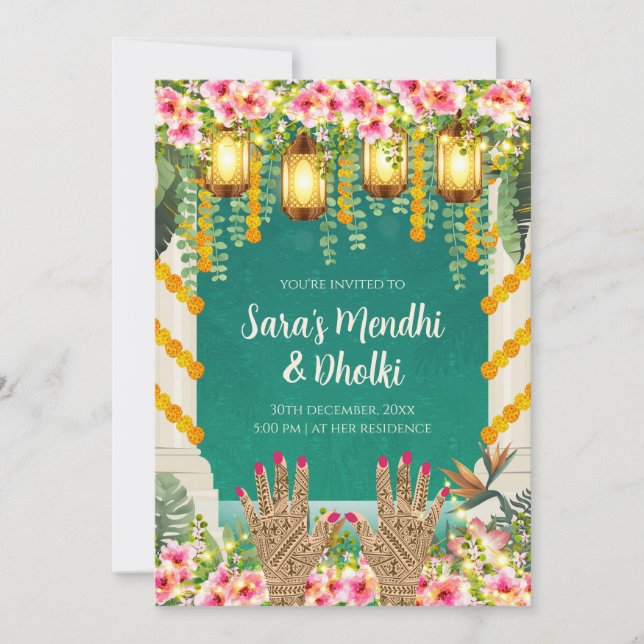 Digitala Dholki-inbjudningar Muslimska Mehndi-inbj Inbjudningar (Framsida)