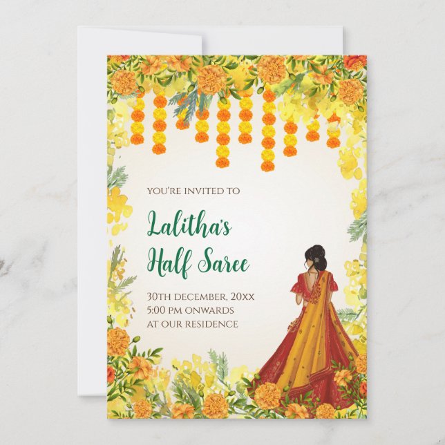 Digitala Half Saree-funktionsinbjudningar Inbjudningar (Framsida)