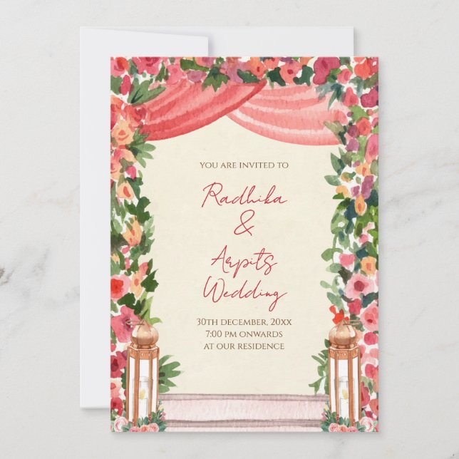 Digitala hinduiska inbjudningar indiska bröllopsko (Framsida)