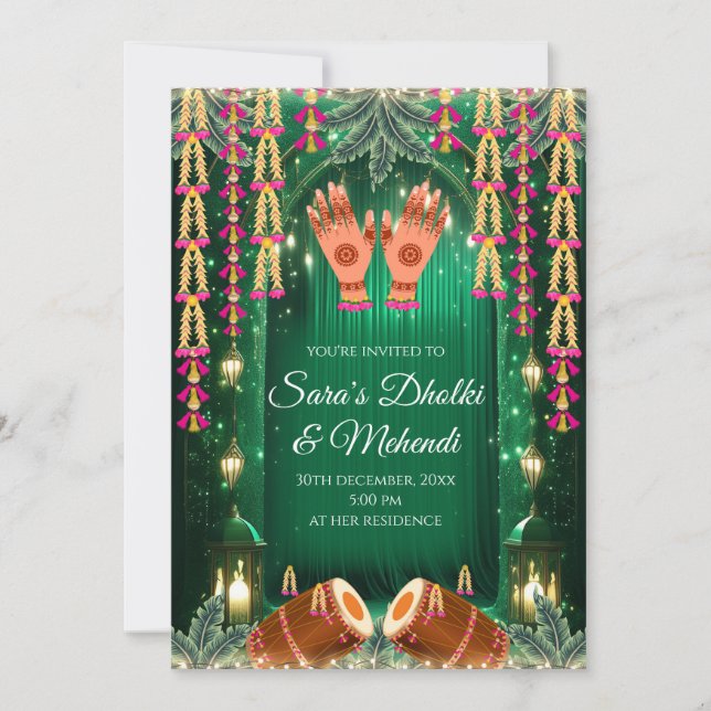 Digitala Mehndi-inbjudningar Dholki-inbjudningar,  Inbjudningar (Framsida)