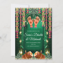 Digitala Mehndi-inbjudningar Dholki-inbjudningar, Inbjudningar