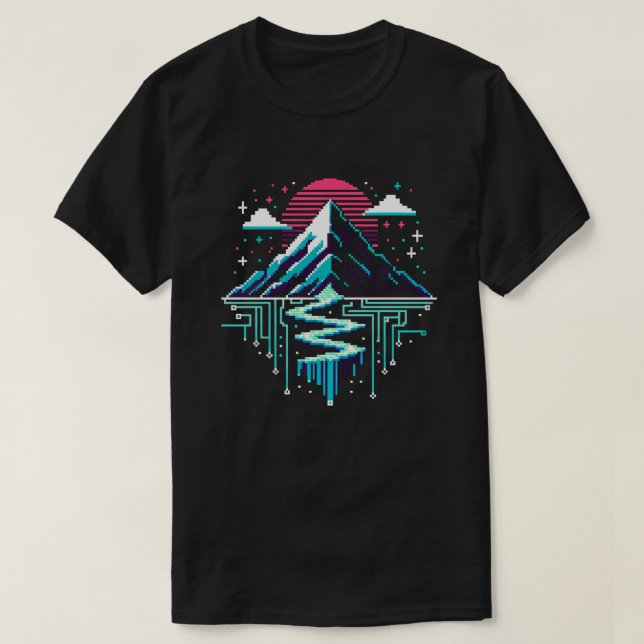 Digitala toppar - Cyberpunk Pixel Art Mountain Lan T Shirt (Design framsida)