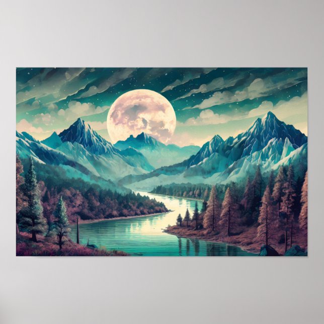 Digitalbild av en flod och måne poster (Framsidan)