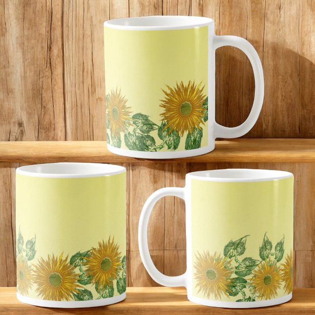 Digitalblommor och Löv Grund Gräns Kaffemugg (left, right and opposite the handle on mug)