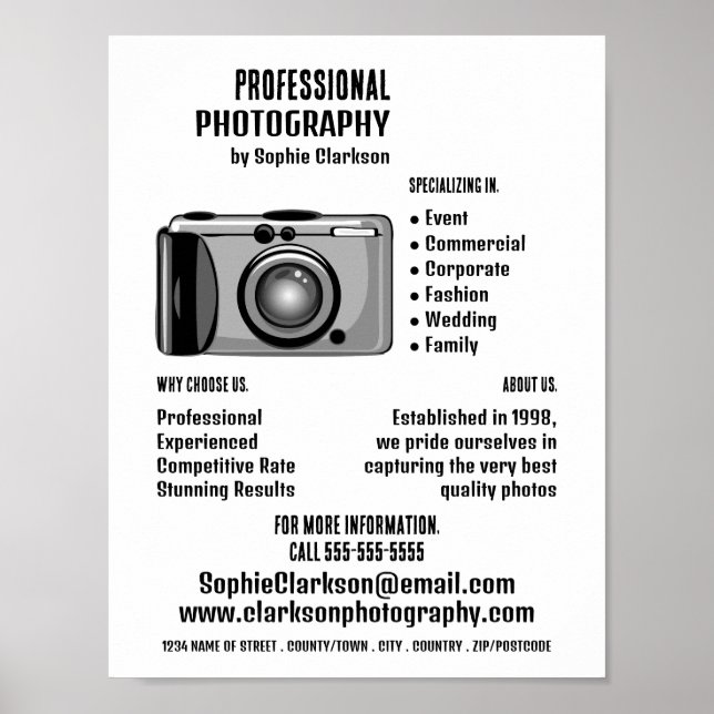 Digitalkameraikonfotograf, fotouthyrning poster (Framsidan)