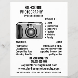 Digitalkameraikonfotograf, fotouthyrning reklamblad