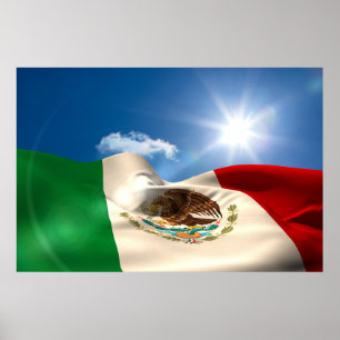 Digitally Generated Mexico Flagga Rippling Poster