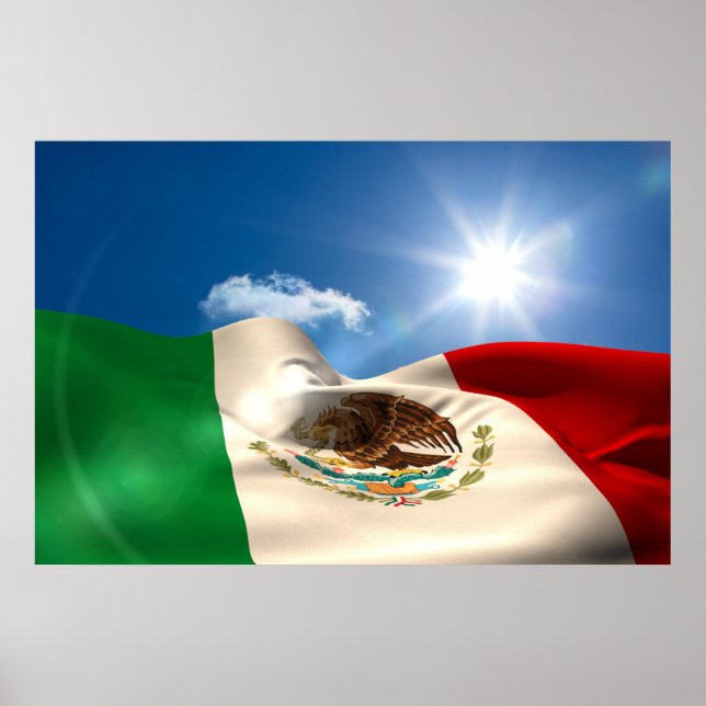 Digitally Generated Mexico Flagga Rippling Poster (Framsidan)