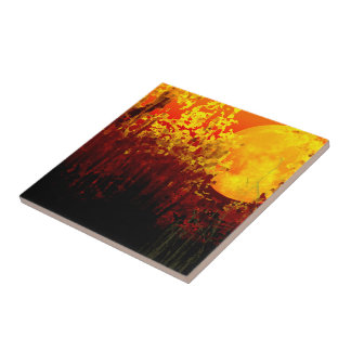 Digitally Illuminated Bamboo Moon Painting Kakelplatta