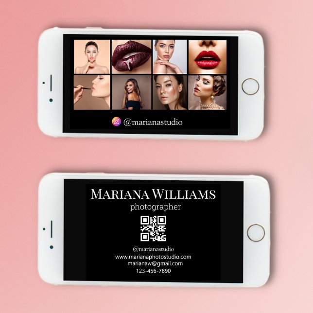 digitalt affärskort 8 foton qr-kod svart kort (Skapare uppladdad)