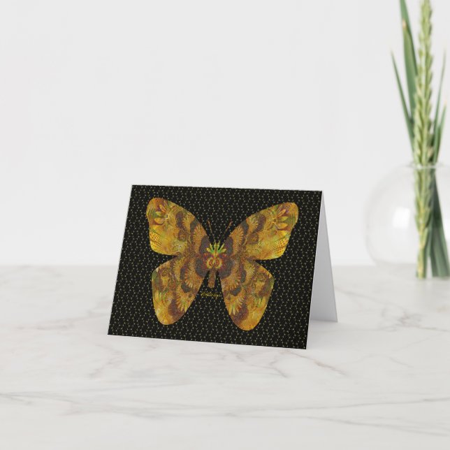 Digitalt Embossed Golden "Flutterbys"-anteckningsk Kort (Framsida)