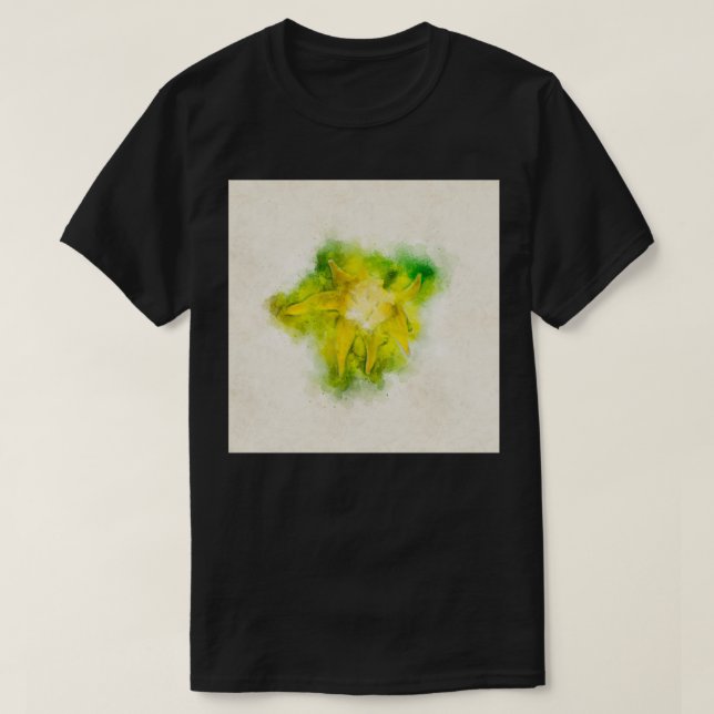 Digitalt förbättrad bild av en tomatblosso för Gul T Shirt (Design framsida)