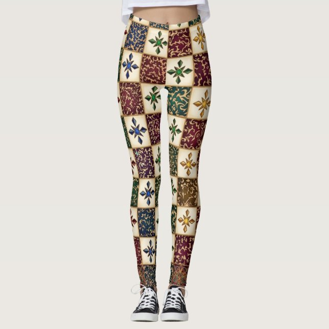 Digitalt Mönster - Monokrom Tribal Konst Leggings (Framsida)