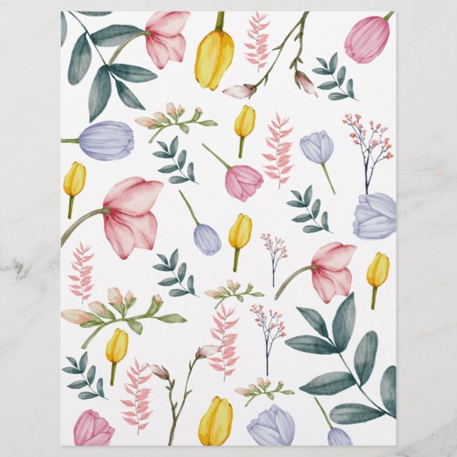 Digitalt Vattenfärg Blomma Skrap Papper (Framsida)