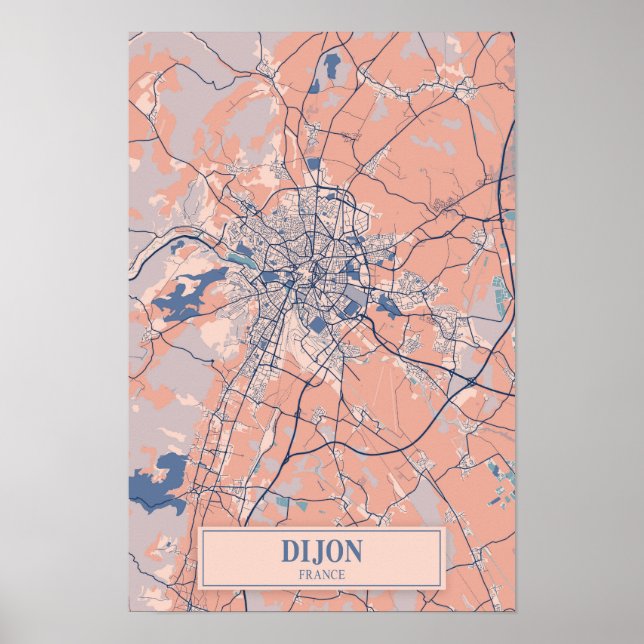 Dijon Frankrike Lättsam Stadskarta Resa Poster (Framsidan)