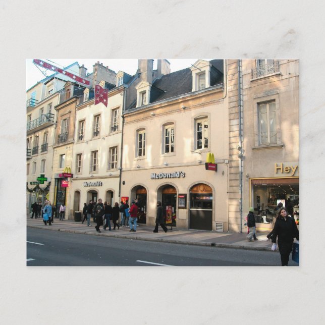 Dijon, medeltida byggnad som används för snabbmat vykort (Framsida)
