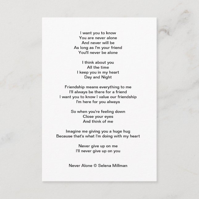 dikt "Aldrig Ensam" Tilläggskort (Framsida)