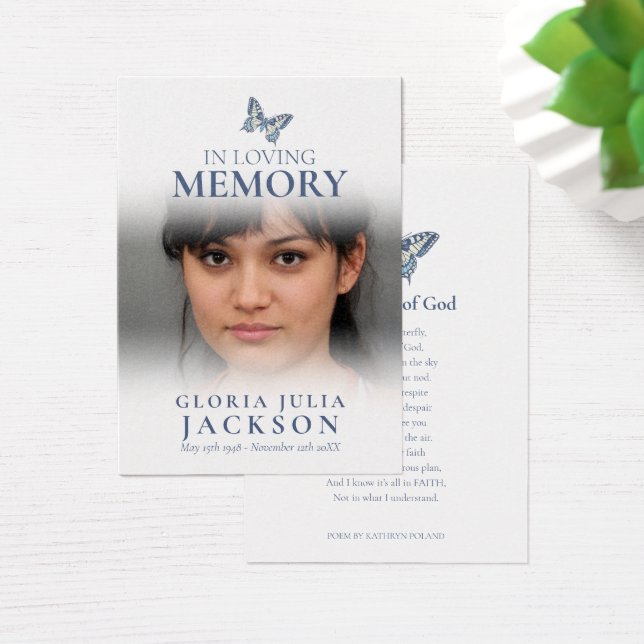 Dikt för blå fjäril i minnet visitkort (Skivbord)