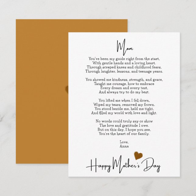 Dikt för Mamma Modern Mors dag-kort (Fram/baksida)